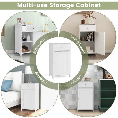 Bathroom Cabinet Floor Organizer with Single Door and Drawer-White