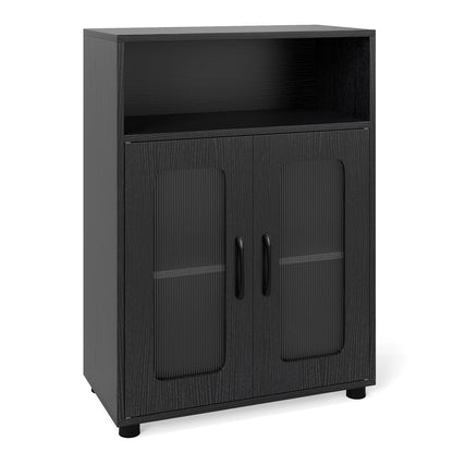 Bathroom Cabinet Freestanding Cabinet with 2 Doors and 3-Level Adjustable Shelf-Black
