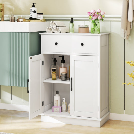 Bathroom Floor Cabinet with Doors Modern Buffet Sideboard-White