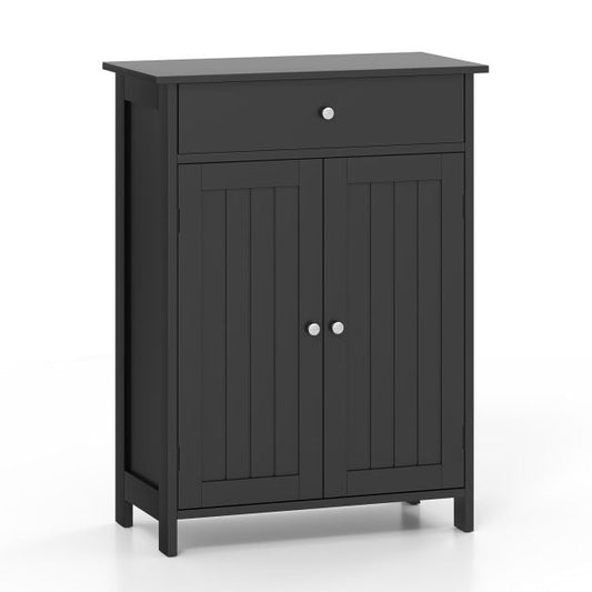 Bathroom Floor Cabinet Freestanding Storage Organizer with 2 Doors-Black