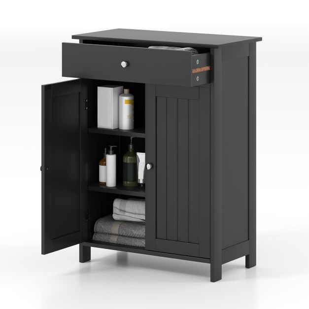 Bathroom Floor Cabinet Freestanding Storage Organizer with 2 Doors-Black