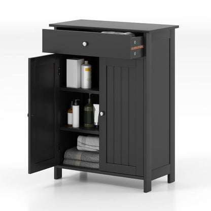 Bathroom Floor Cabinet Freestanding Storage Organizer with 2 Doors-Black