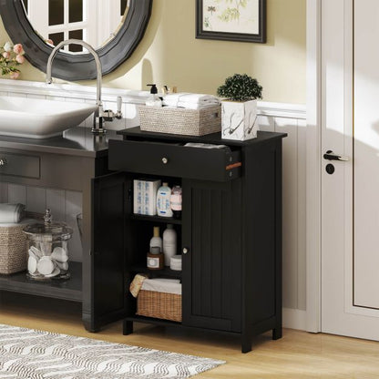 Bathroom Floor Cabinet Freestanding Storage Organizer with 2 Doors-Black