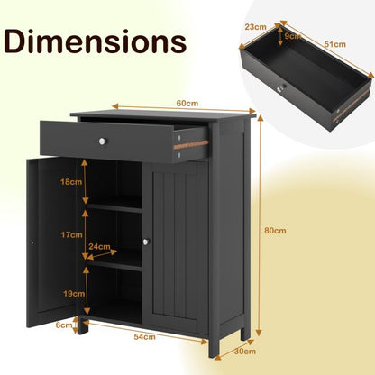 Bathroom Floor Cabinet Freestanding Storage Organizer with 2 Doors-Black