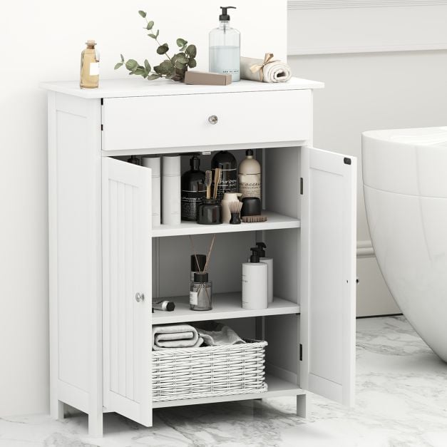 Bathroom Floor Cabinet Freestanding Storage Organizer with 2 Doors-White