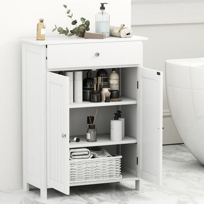 Bathroom Floor Cabinet Freestanding Storage Organizer with 2 Doors-White
