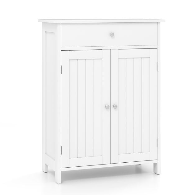 Bathroom Floor Cabinet Freestanding Storage Organizer with 2 Doors-White