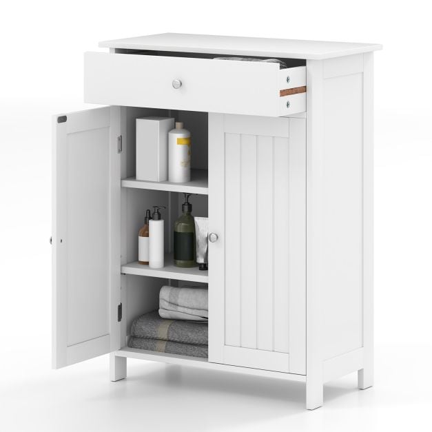 Bathroom Floor Cabinet Freestanding Storage Organizer with 2 Doors-White