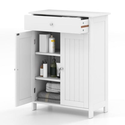 Bathroom Floor Cabinet Freestanding Storage Organizer with 2 Doors-White