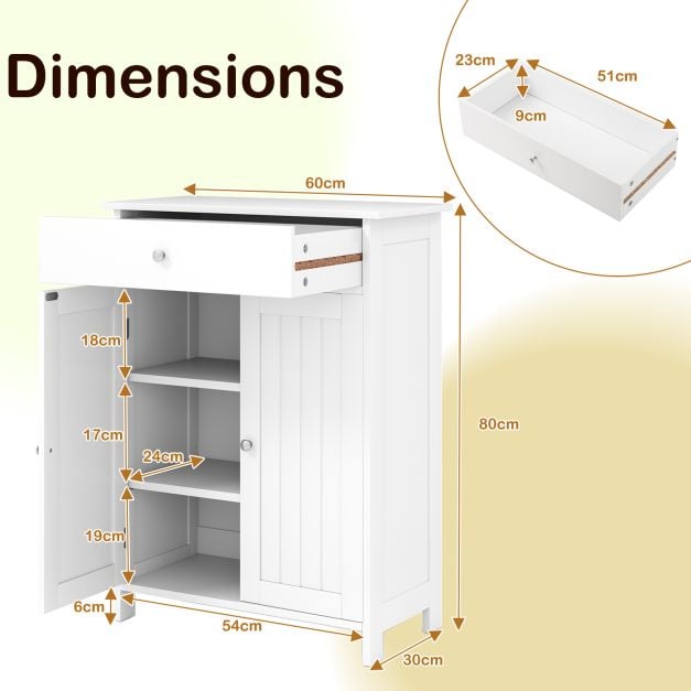 Bathroom Floor Cabinet Freestanding Storage Organizer with 2 Doors-White
