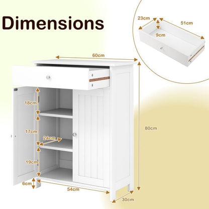 Bathroom Floor Cabinet Freestanding Storage Organizer with 2 Doors-White