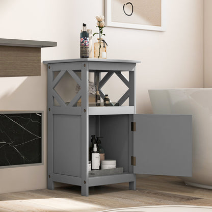 Bathroom Floor Cabinet with Open Compartment and Single Door-Grey