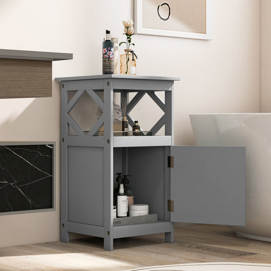 Bathroom Floor Cabinet with Open Compartment and Single Door-Grey