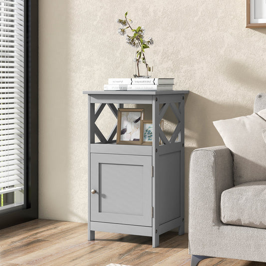 Bathroom Floor Cabinet with Open Compartment and Single Door-Grey