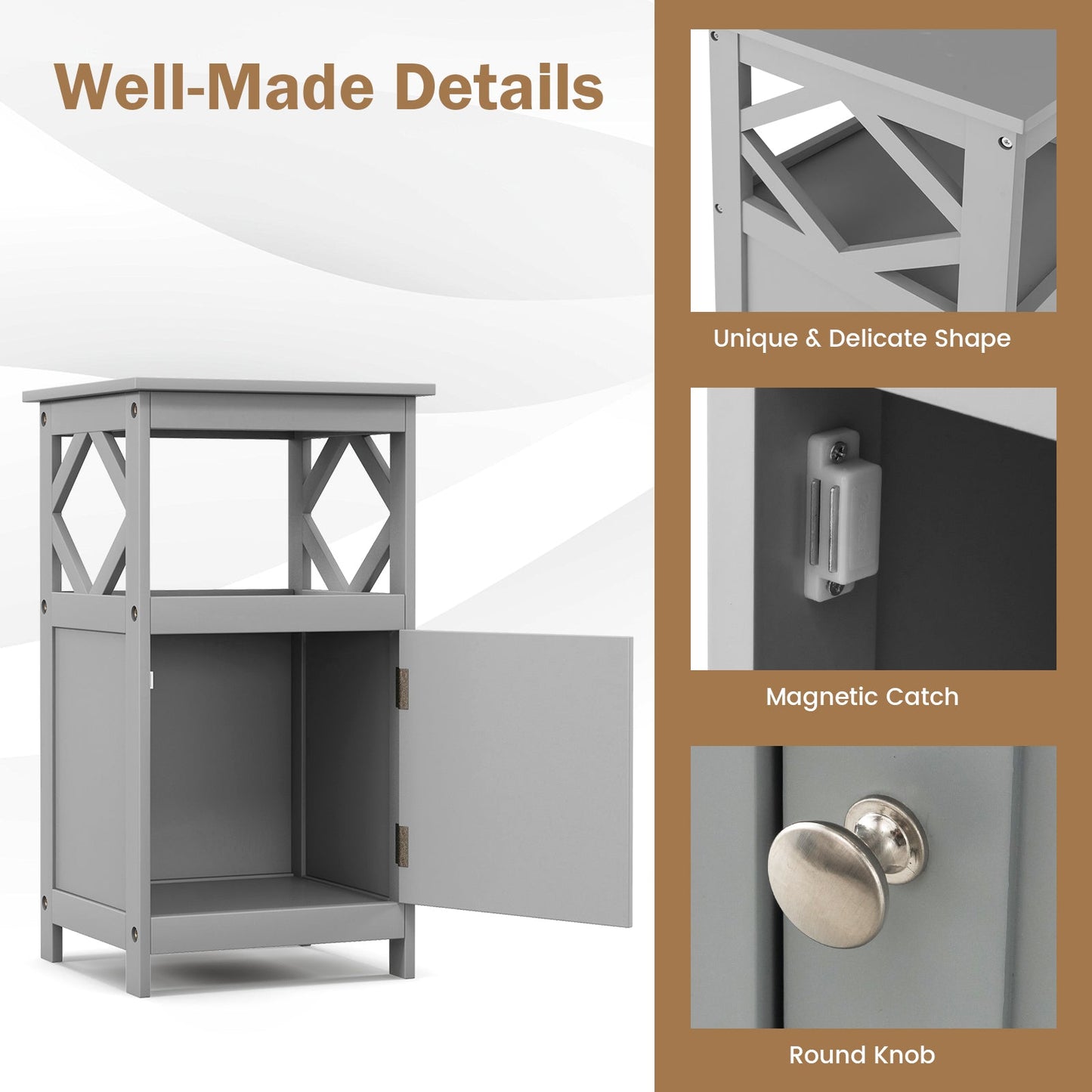 Bathroom Floor Cabinet with Open Compartment and Single Door-Grey