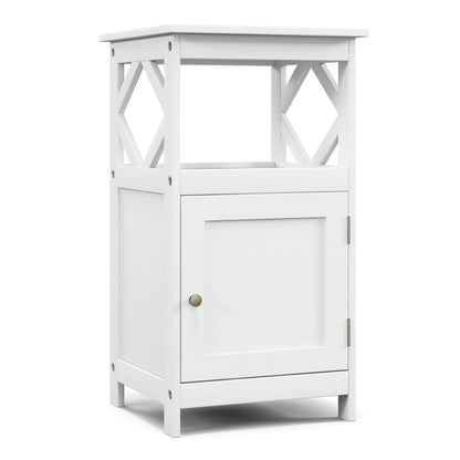 Bathroom Floor Cabinet with Open Compartment and Single Door-White