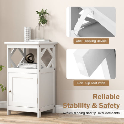 Bathroom Floor Cabinet with Open Compartment and Single Door-White