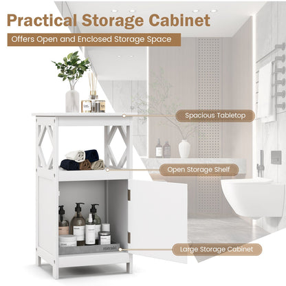 Bathroom Floor Cabinet with Open Compartment and Single Door-White