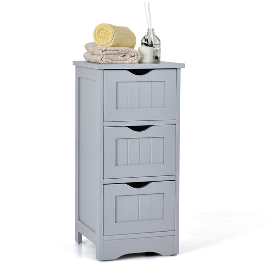 Bathroom Floor Cabinet with 3 Drawers and Cut-Off Handle-Grey