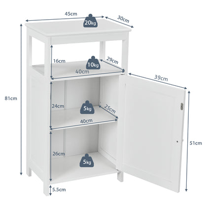 Bathroom Floor Cabinet with Single Door and Adjustable Shelf-White