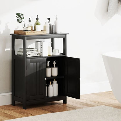 Bathroom Floor Cabinet Freestanding Storage Organizer with Open Compartment-Black