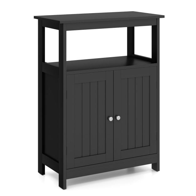 Bathroom Floor Cabinet Freestanding Storage Organizer with Open Compartment-Black
