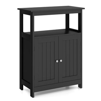 Bathroom Floor Cabinet Freestanding Storage Organizer with Open Compartment-Black