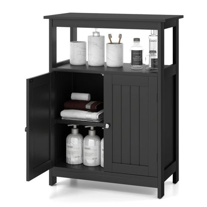 Bathroom Floor Cabinet Freestanding Storage Organizer with Open Compartment-Black