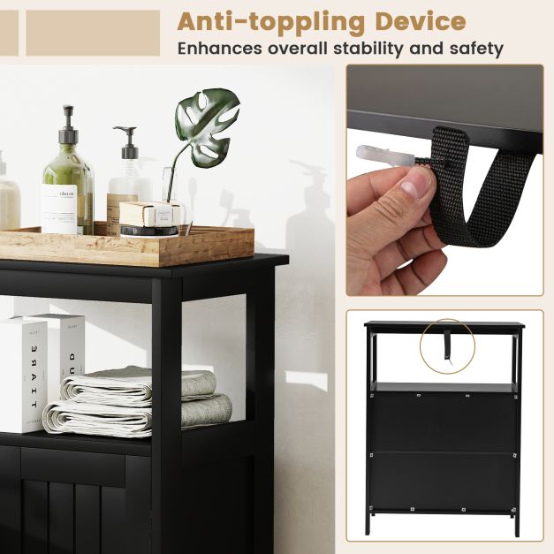 Bathroom Floor Cabinet Freestanding Storage Organizer with Open Compartment-Black