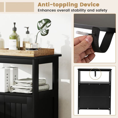 Bathroom Floor Cabinet Freestanding Storage Organizer with Open Compartment-Black