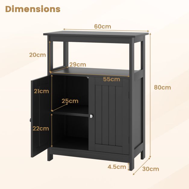 Bathroom Floor Cabinet Freestanding Storage Organizer with Open Compartment-Black