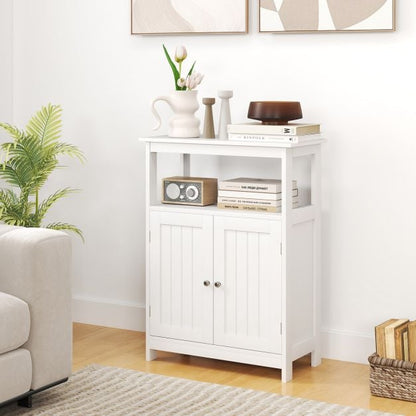 Bathroom Floor Cabinet Freestanding Storage Organizer with Open Compartment-White