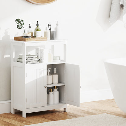 Bathroom Floor Cabinet with Open Shelf and Adjustable Shelf-White