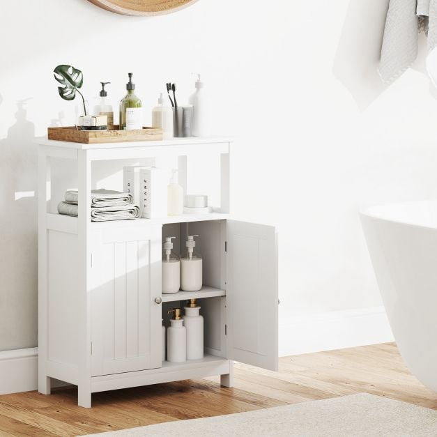 Bathroom Floor Cabinet Freestanding Storage Organizer with Open Compartment-White