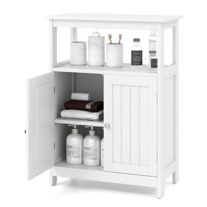 Bathroom Floor Cabinet Freestanding Storage Organizer with Open Compartment-White
