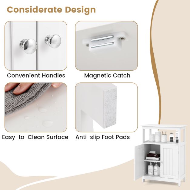 Bathroom Floor Cabinet Freestanding Storage Organizer with Open Compartment-White