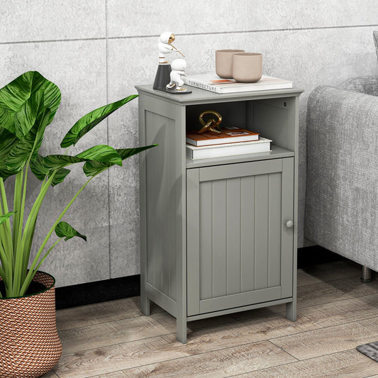 Bathroom Floor Single Door Side Cabinet with Open Compartment-Grey