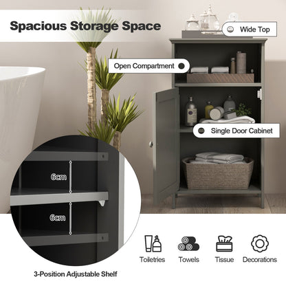 Bathroom Floor Single Door Side Cabinet with Open Compartment-Grey