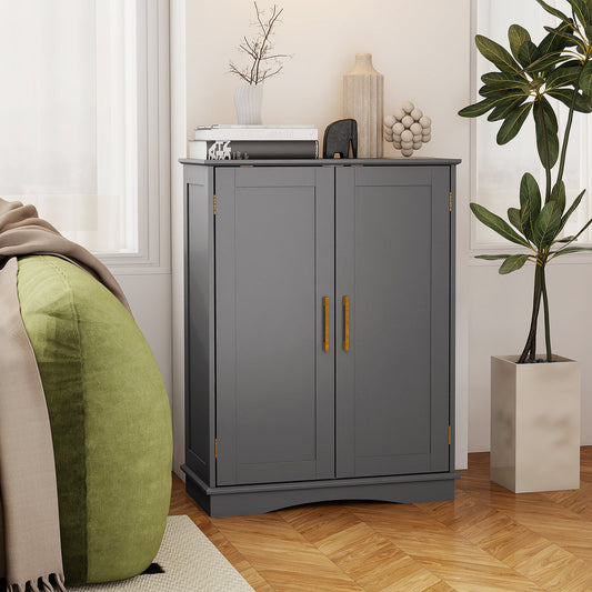 Bathroom Floor Storage Cabinet with 2 Doors and Adjustable Shelves-Grey