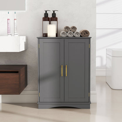Bathroom Floor Storage Cabinet with 2 Doors and Adjustable Shelves-Grey