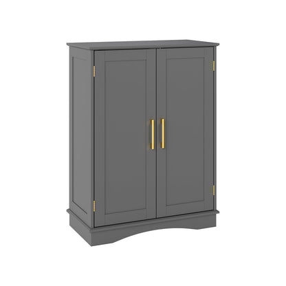 Bathroom Floor Storage Cabinet with 2 Doors and Adjustable Shelves-Grey