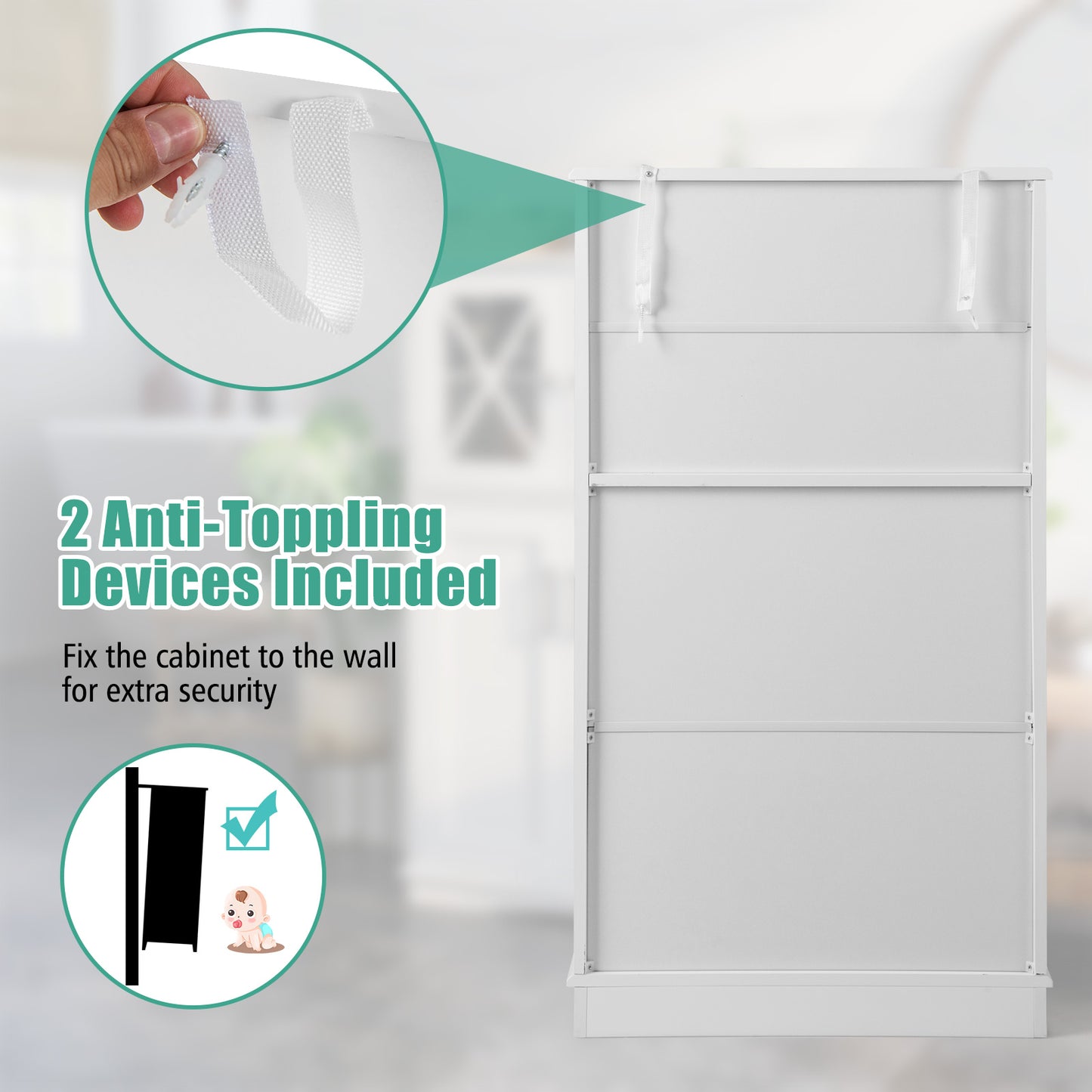 Bathroom Linen Storage Cabinet with Doors and Adjustable Shelves-White