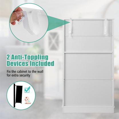 Bathroom Linen Storage Cabinet with Doors and Adjustable Shelves-White