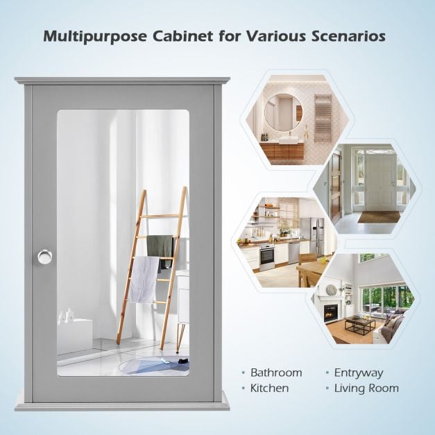 Bathroom Medicine Cabinet with Mirror and Adjustable Shelf-Grey