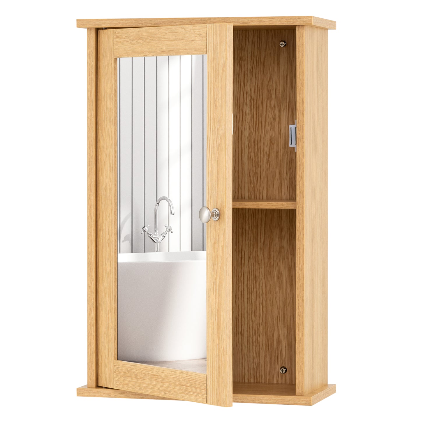 Bathroom Medicine Cabinet with Mirror and Adjustable Shelf-Natural