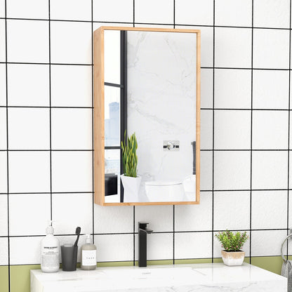 Bathroom Mirror Cabinet with 2 Adjustable Shelves-Natural