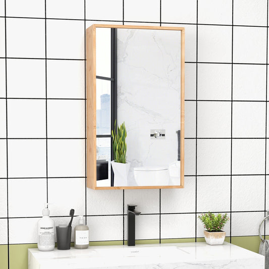 Bathroom Mirror Cabinet with 2 Adjustable Shelves-Natural