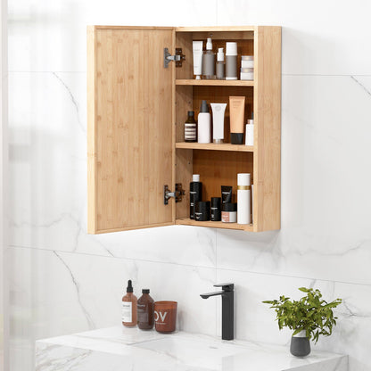 Bathroom Mirror Cabinet with 2 Adjustable Shelves-Natural