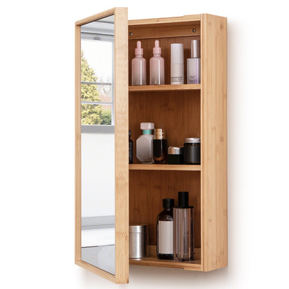 Bathroom Mirror Cabinet with 2 Adjustable Shelves-Natural
