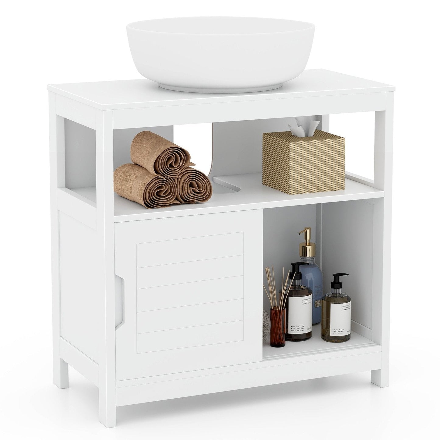 Bathroom Sink Cupboard Under Sink Vanity Cabinet with Sliding Doors-White